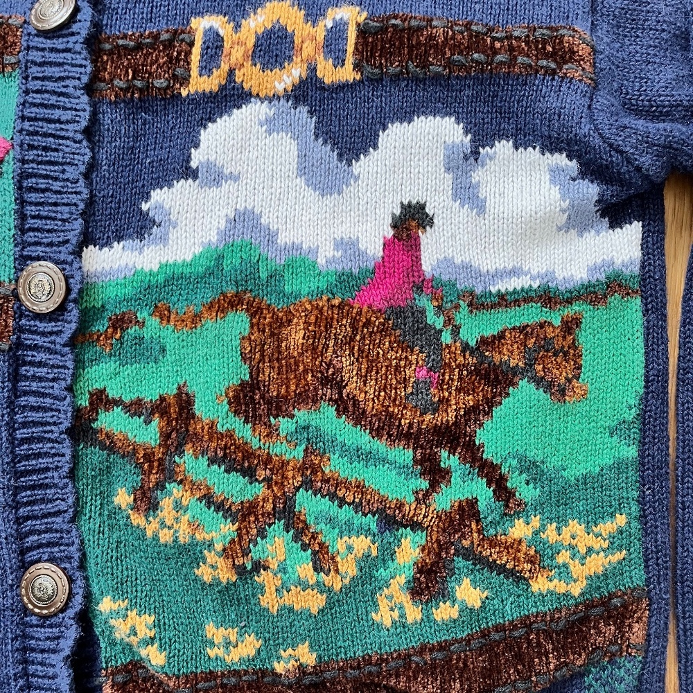 Vintage Equestrian Embroidered Patchwork Cardigan by Jantzen Classics - Picture 6 of 12